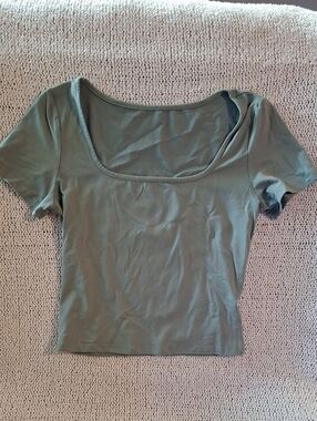 Super Soft Buttery Women's Square Neck Short Sleeve Top - Olive Green